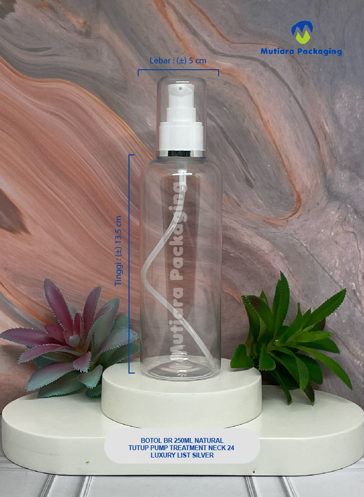 BOTOL BR 250ML NATURAL TUTUP PUMP TREATMENT NECK 24 LUXURY LIST SILVER