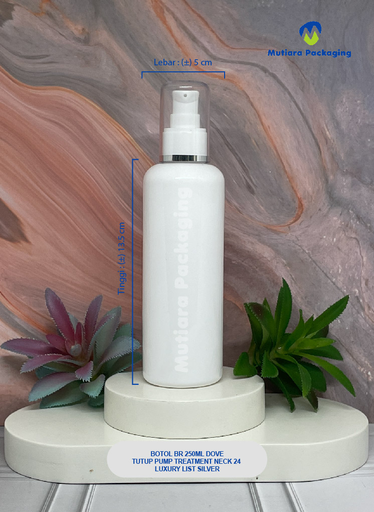 BOTOL BR 250ML DOVE TUTUP PUMP TREATMENT NECK 24 LUXURY LIST SILVER
