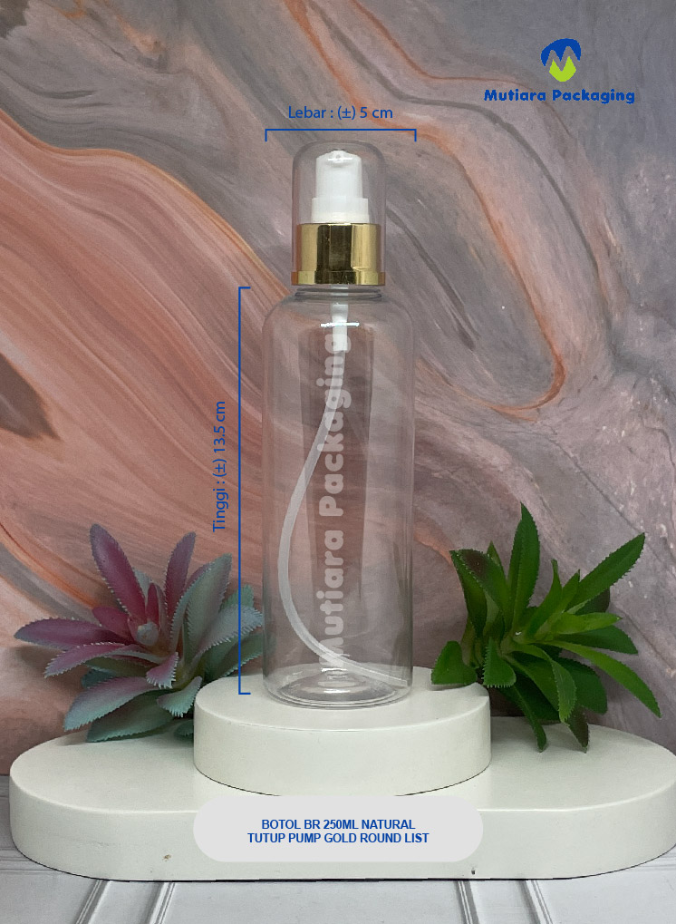 BOTOL BR 250ML NATURAL TUTUP PUMP GOLD ROUND LIST