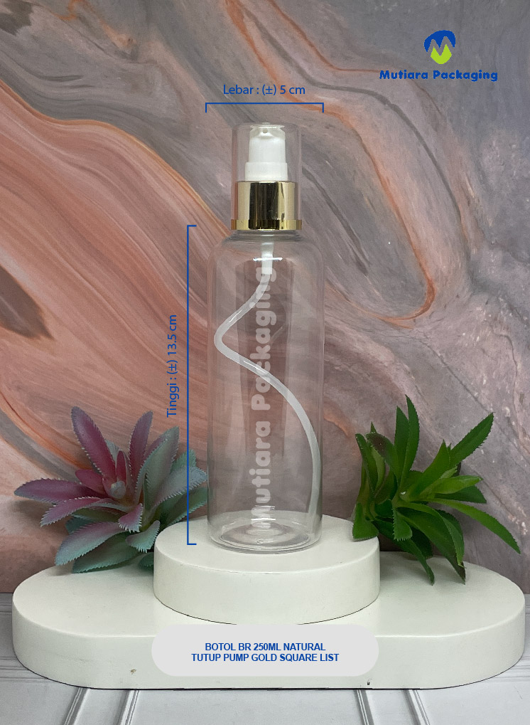 BOTOL BR 250ML NATURAL TUTUP PUMP GOLD SQUARE LIST