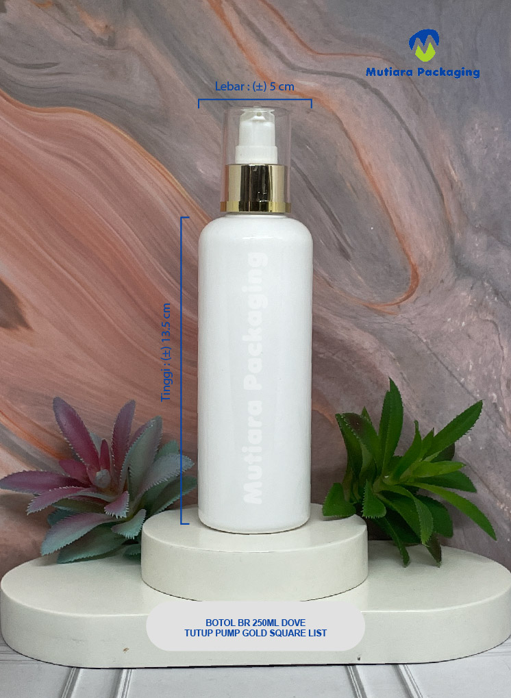 BOTOL BR 250ML DOVE TUTUP PUMP GOLD SQUARE LIST