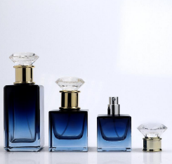 PARFUME BOTTLE CUSTOM - GRADASI BLUE CAP CLEAR ROUND LIST GOLD