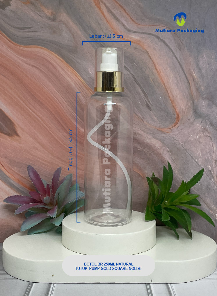 BOTOL BR 250ML NATURAL TUTUP PUMP GOLD SQUARE NOLIST