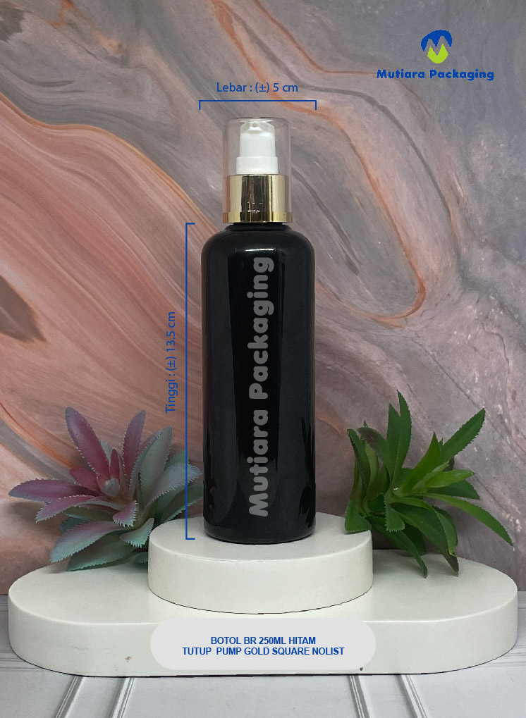 BOTOL BR 250ML HITAM TUTUP PUMP GOLD SQUARE NOLIST