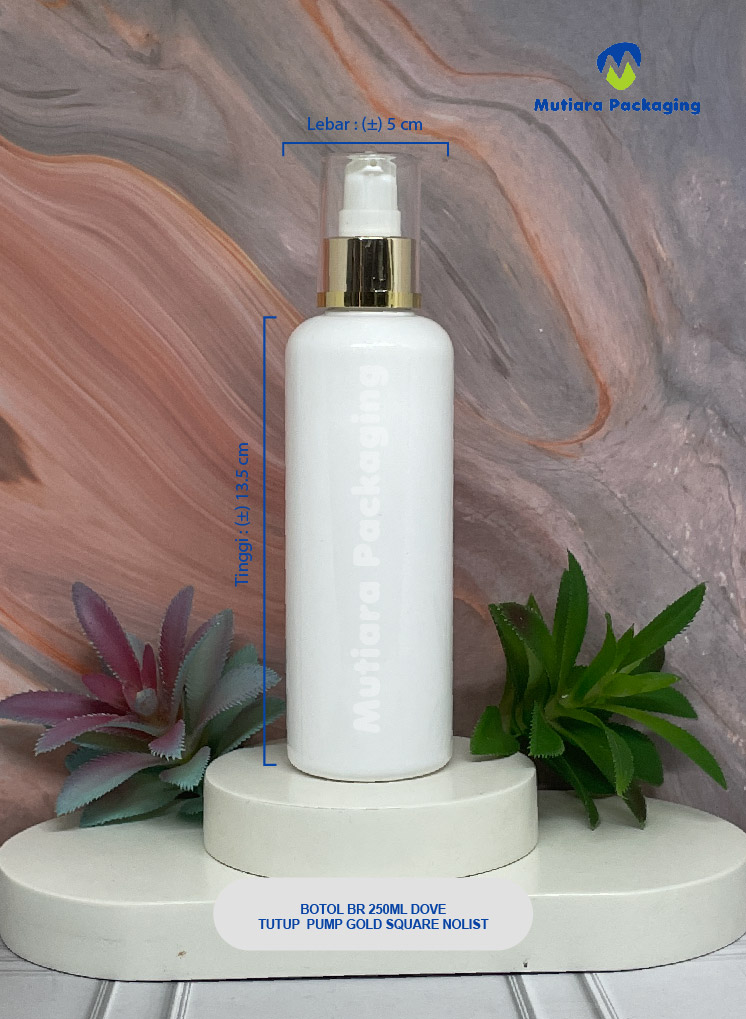 BOTOL BR 250ML DOVE TUTUP PUMP GOLD SQUARE NOLIST