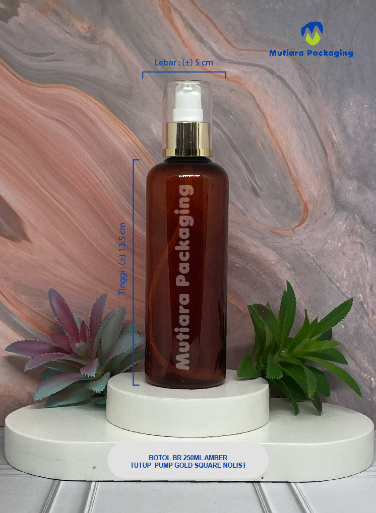 BOTOL BR 250ML AMBER TUTUP PUMP GOLD SQUARE NOLIST