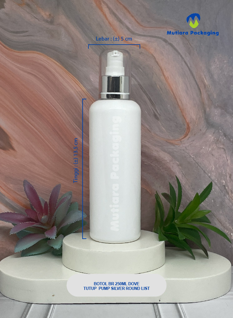 BOTOL BR 250ML DOVE TUTUP PUMP SILVER SQUARE LIST
