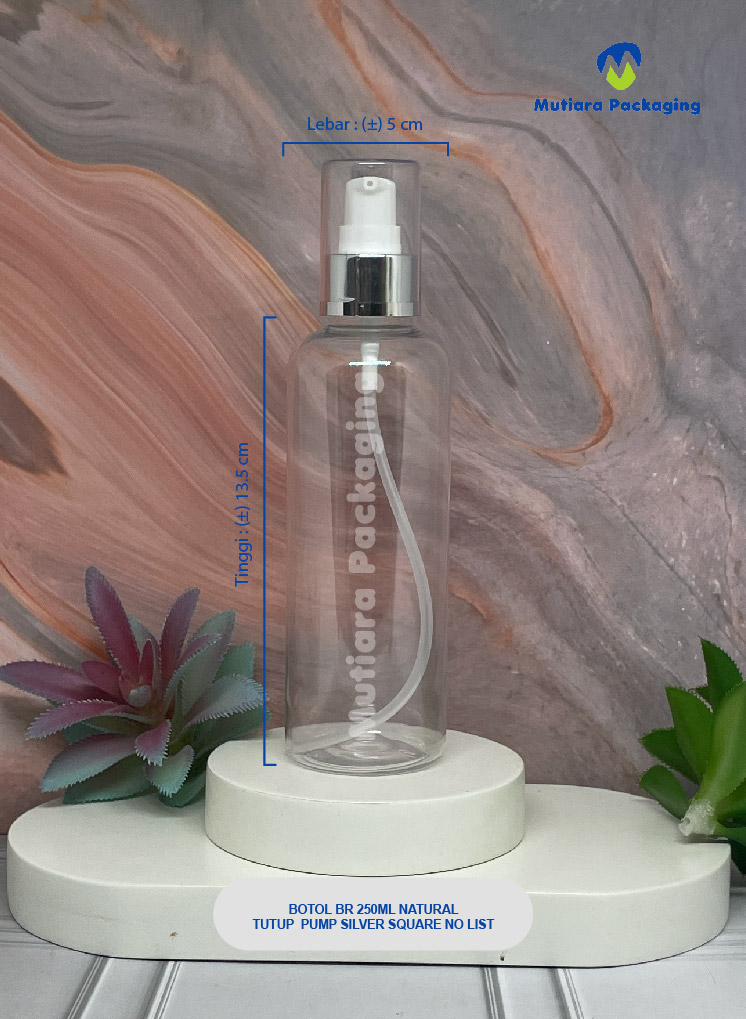 BOTOL BR 250ML NATURAL TUTUP PUMP SILVER SQUARE NOLIST