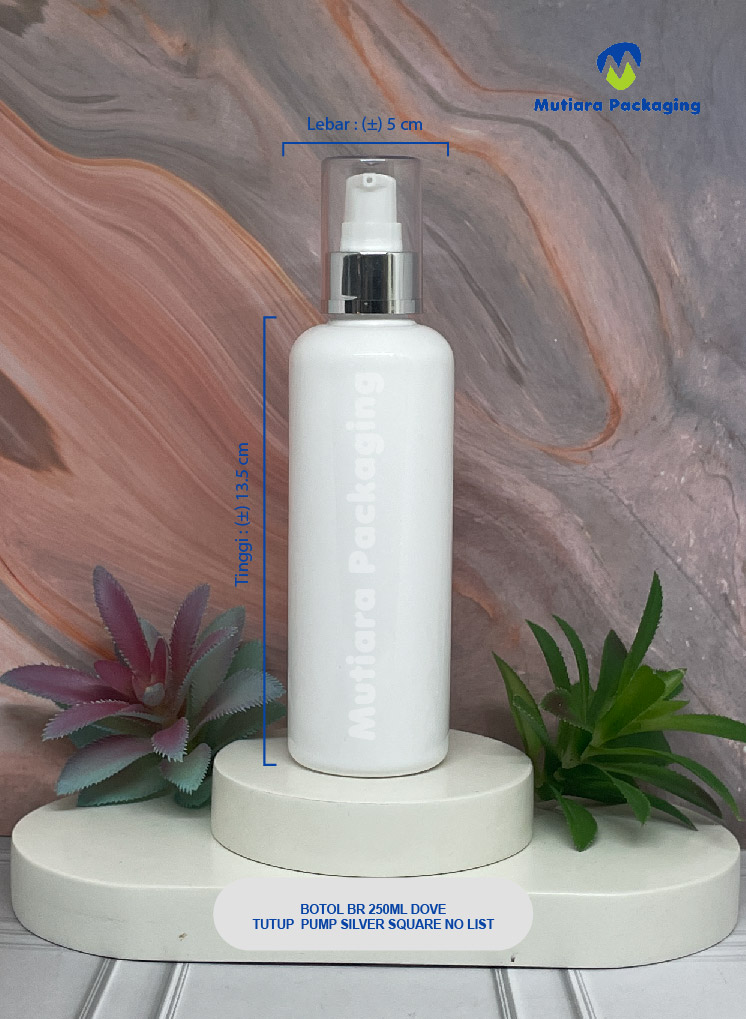 BOTOL BR 250ML DOVE TUTUP PUMP SILVER SQUARE NOLIST