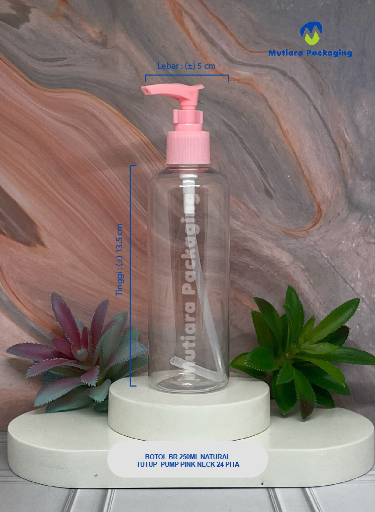 BOTOL BR 250ML NATURAL TUTUP PUMP PINK NECK 24 PITA