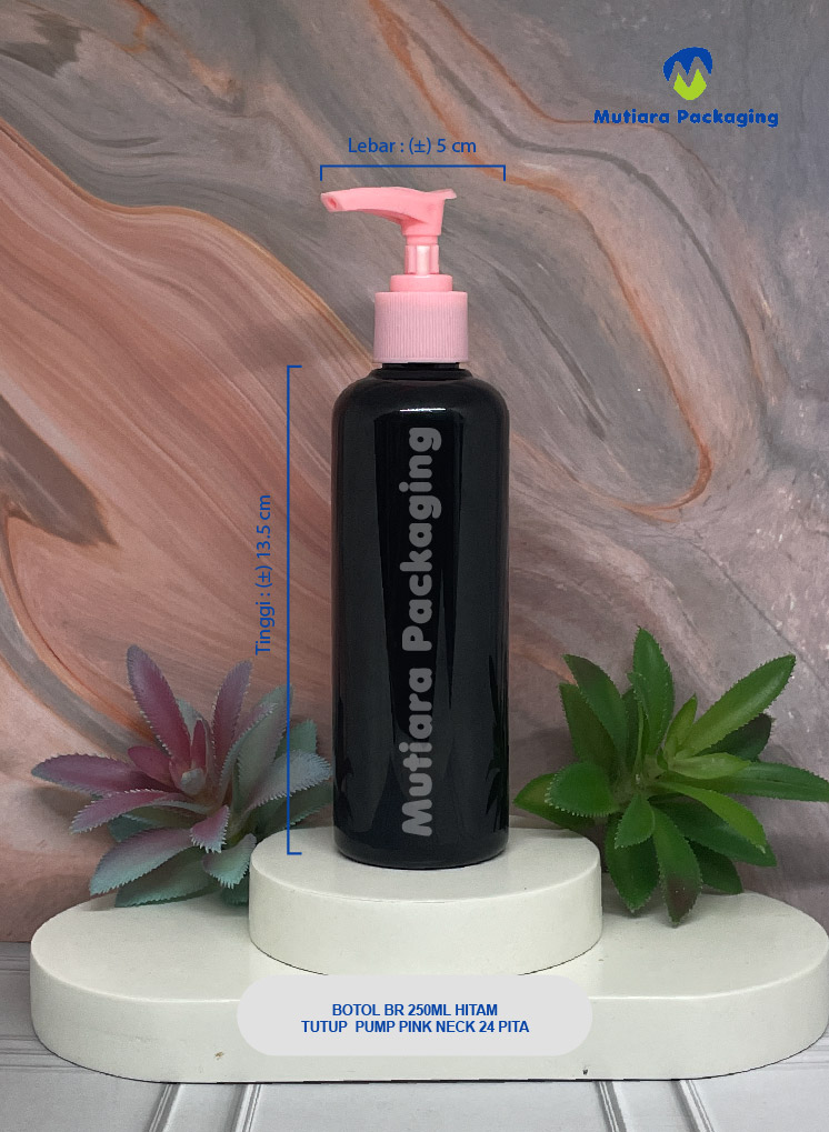 BOTOL BR 250ML HITAM TUTUP PUMP PINK NECK 24 PITA
