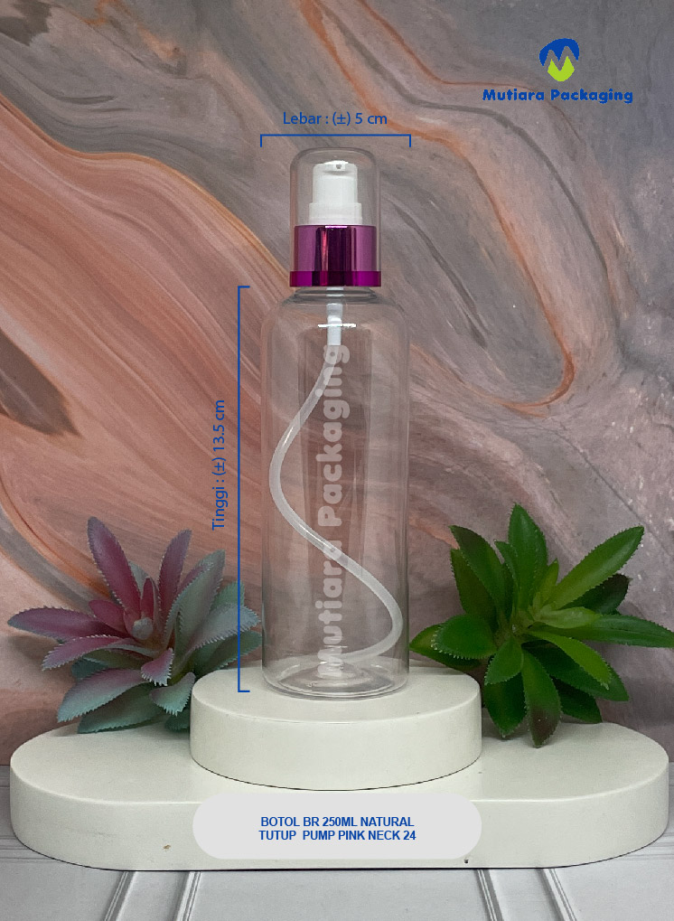 BOTOL BR 250ML NATURAL TUTUP PUMP PINK NECK 24