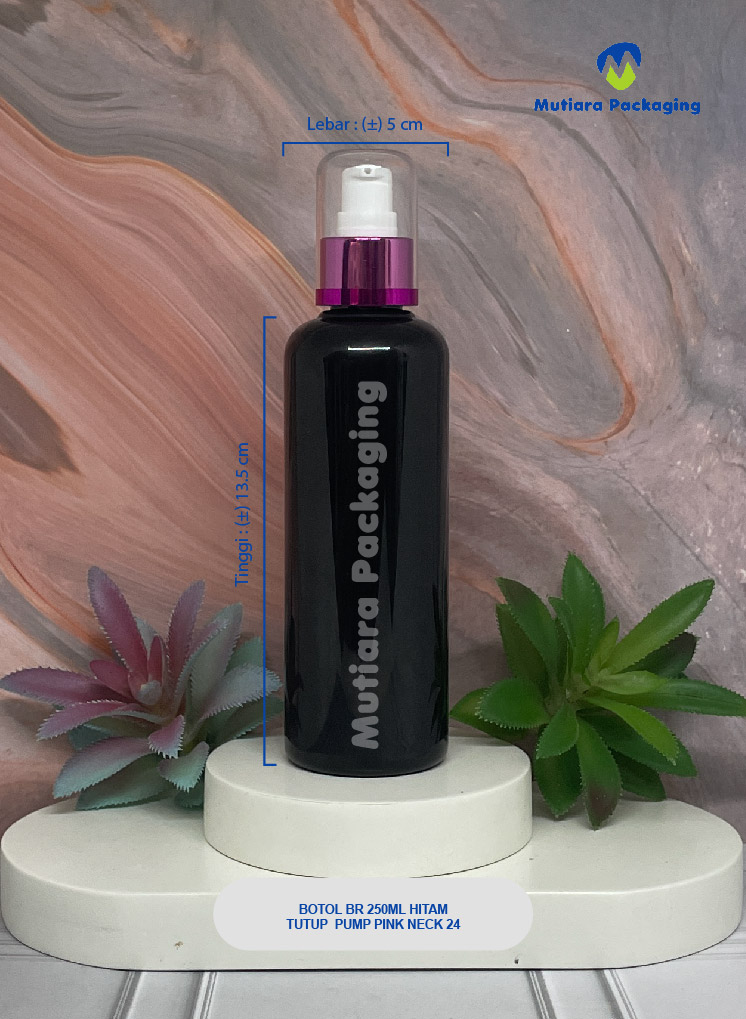 BOTOL BR 250ML HITAM TUTUP PUMP PINK NECK 24