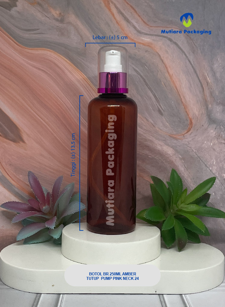 BOTOL BR 250ML AMBER TUTUP PUMP PINK NECK 24