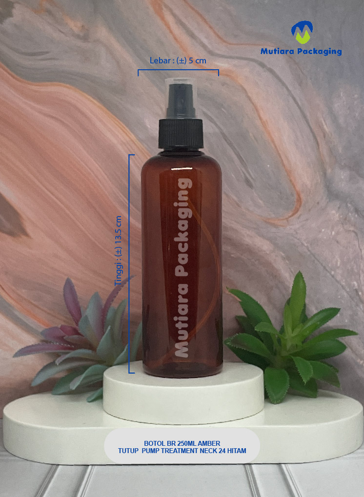 BOTOL BR 250ML AMBER TUTUP PUMP TREATMENT  NECK 24 HITAM