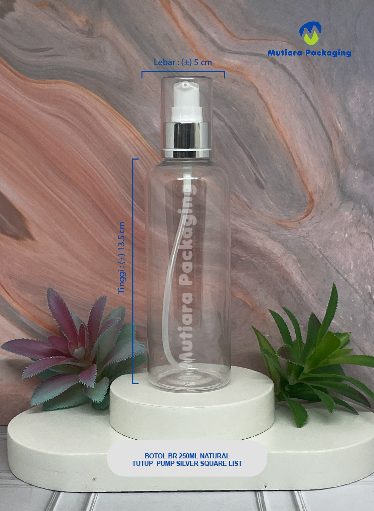 BOTOL BR 250ML NATURAL TUTUP PUMP SILVER SQUARE LIST