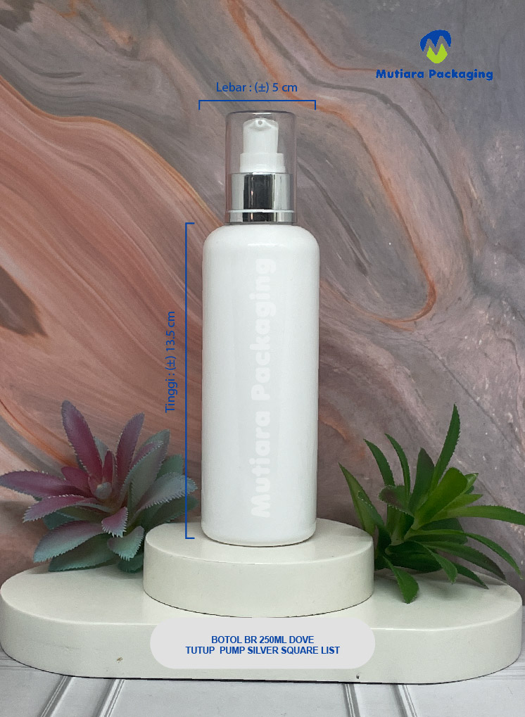 BOTOL BR 250ML DOVE TUTUP PUMP SILVER SQUARE LIST