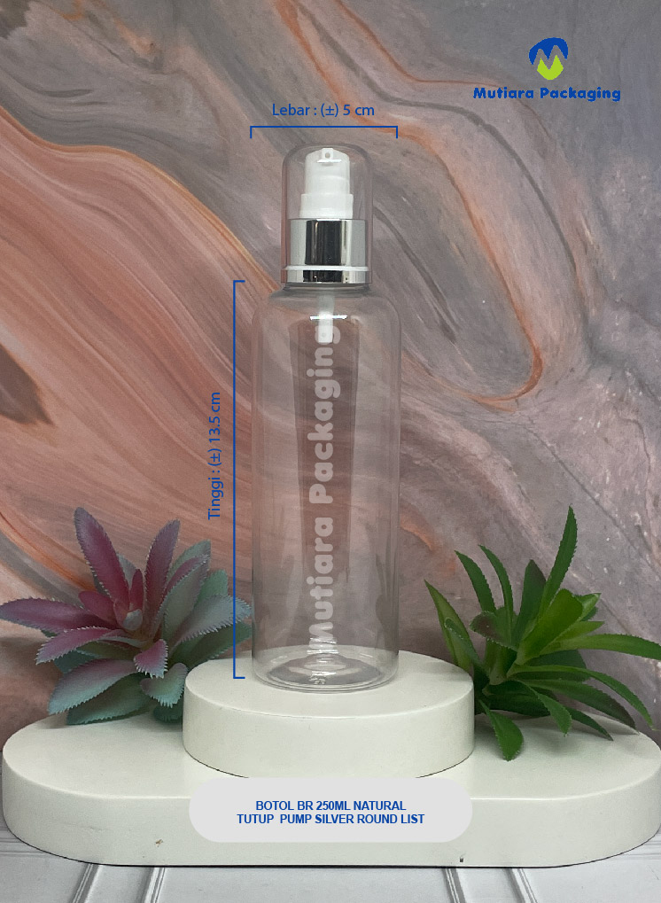 BOTOL BR 250ML NATURAL TUTUP PUMP SILVER ROUND LIST