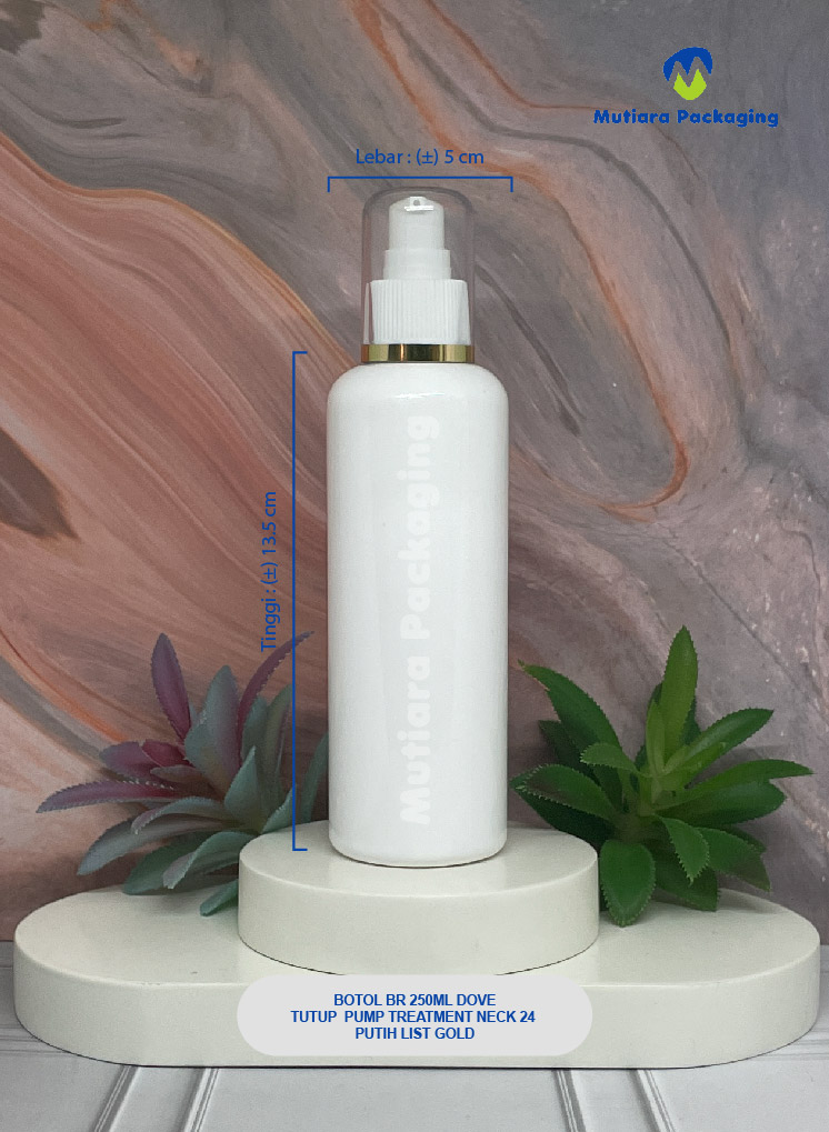 BOTOL BR 250ML DOVE TUTUP PUMP TREATMENT  NECK 24 PUTIH LIST GOLD