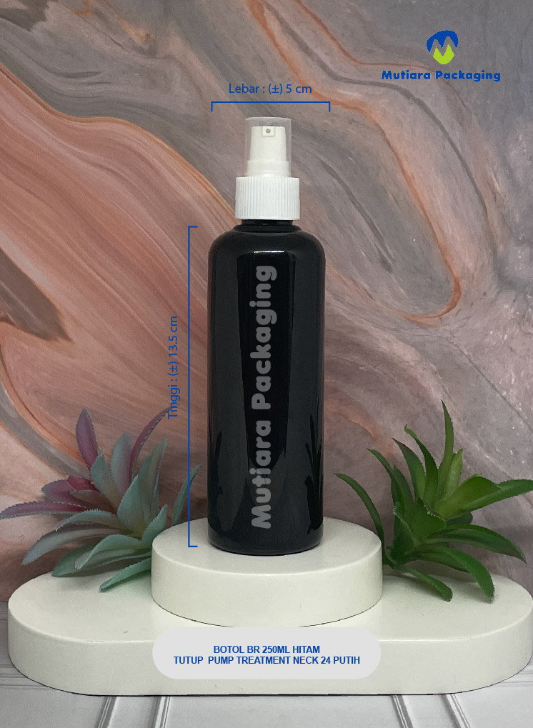 BOTOL BR 250ML HITAM TUTUP PUMP TREATMENT  NECK 24 PUTIH