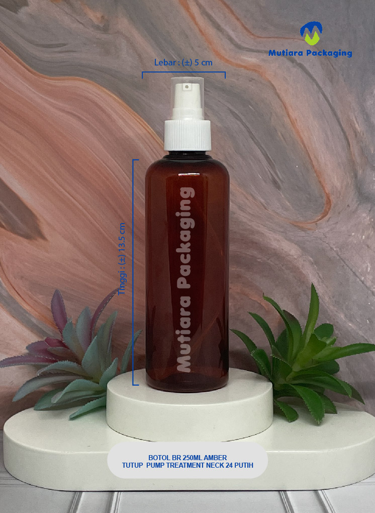 BOTOL BR 250ML AMBER TUTUP PUMP TREATMENT  NECK 24 PUTIH