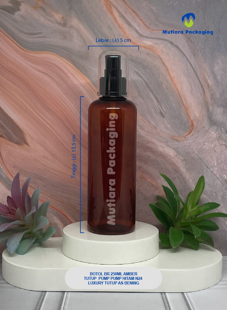 BOTOL BR 250ML AMBER TUTUP PUMP PUMP  HITAM N24 LUXURY TUTUP AS BENING