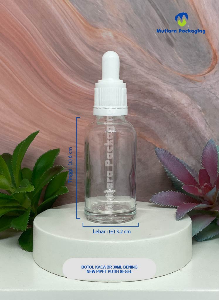 BOTOL KACA BR 30ML BENING NEW PIPET PUTIH SEGEL