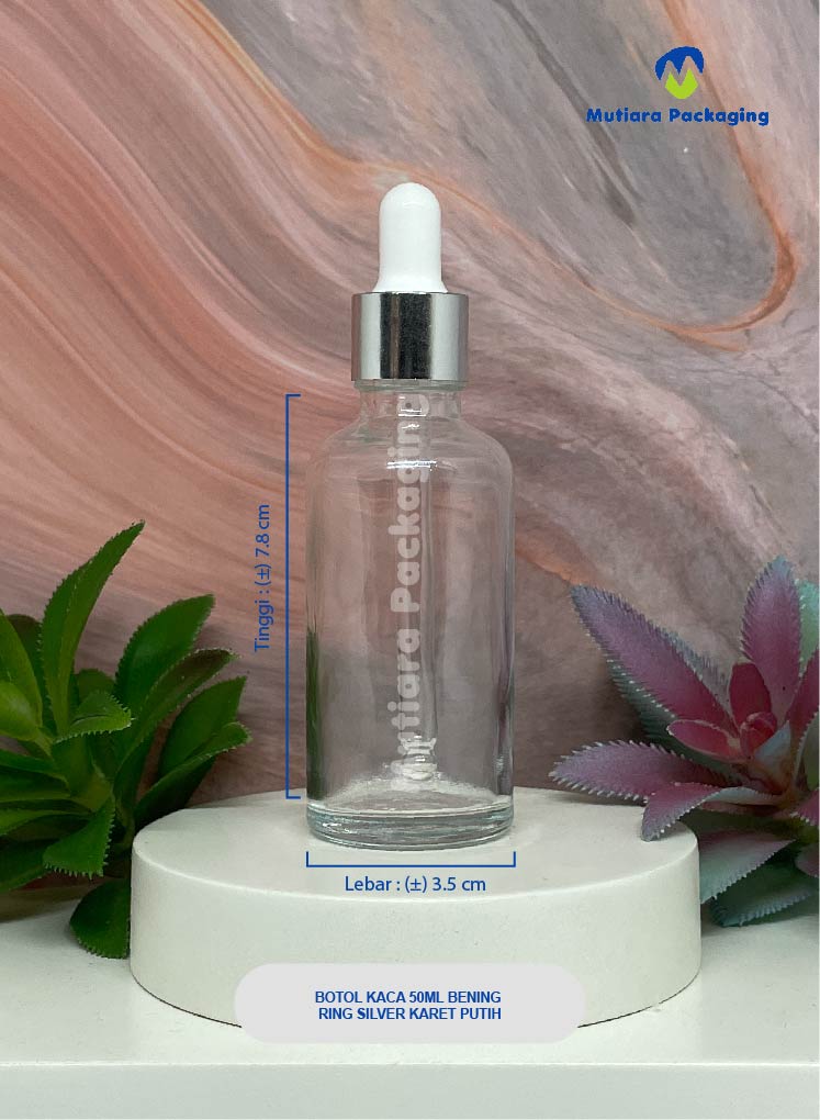 BOTOL KACA 50ML BENING RING SILVER KARET PUTIH