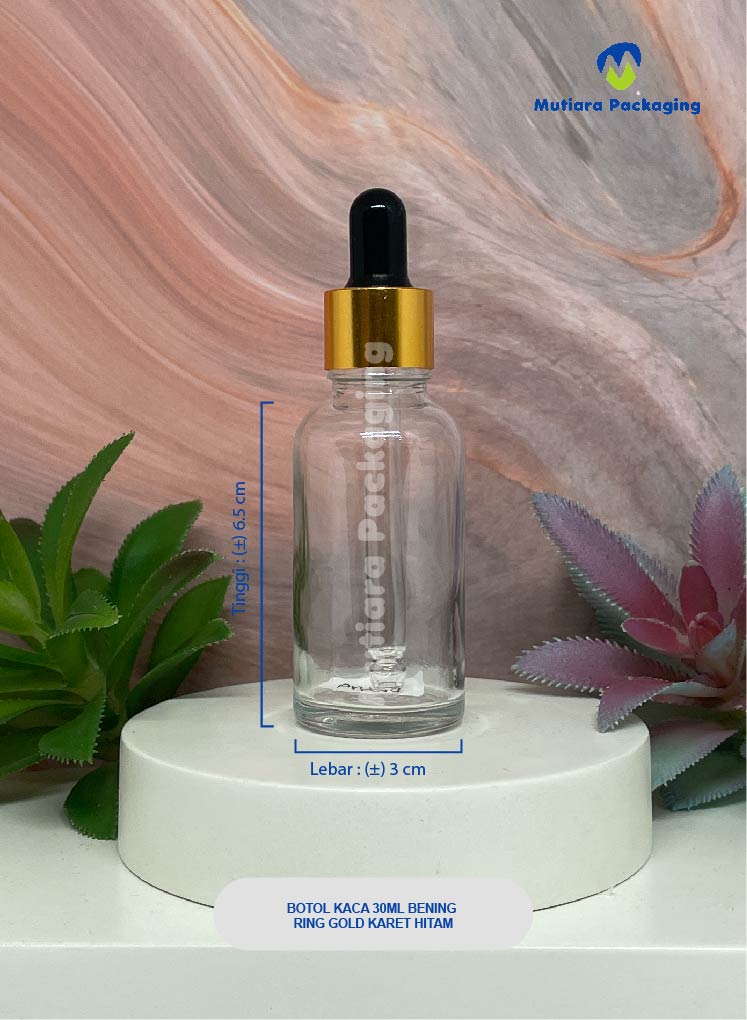 BOTOL KACA 30ML BENING RING GOLD KARET HITAM