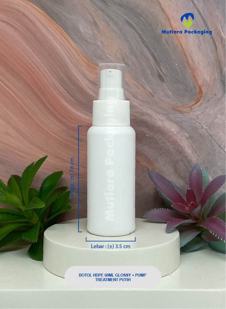 BOTOL HDPE 60ML GLOSSY + PUMP TREATMENT PUTIH