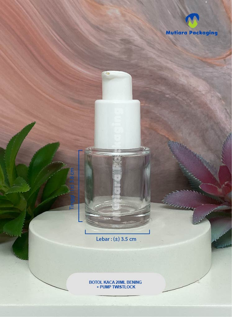BOTOL KACA 20ML BENING + PUMP TWISTLOCK