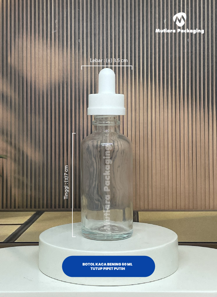 BOTOL KACA PIPET BENING 60 ML TUTUP PUTIH