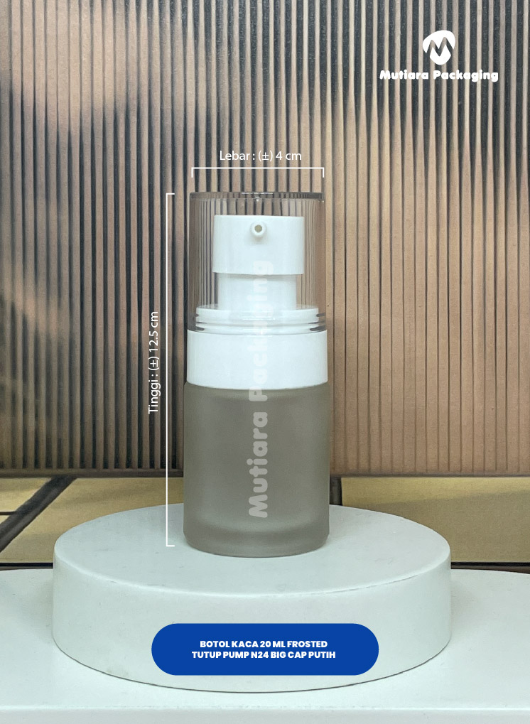 BOTOL KACA 20ML TUTUP PUMP BIG CAP PUTIH N24