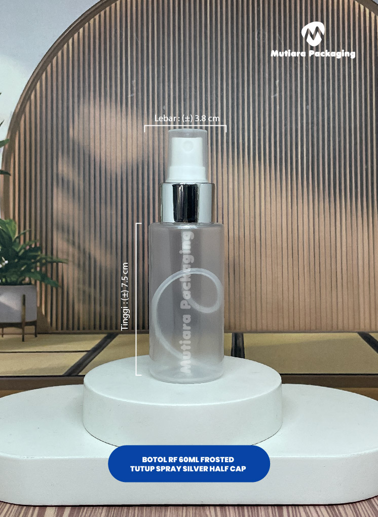 BOTOL RF 60ML FROSTED  TUTUP SPRAY SILVER HALF CAP