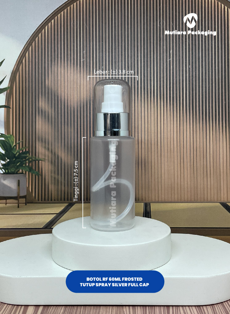 BOTOL RF 60ML FROSTED TUTUP SPRAY SILVER FULL CAP