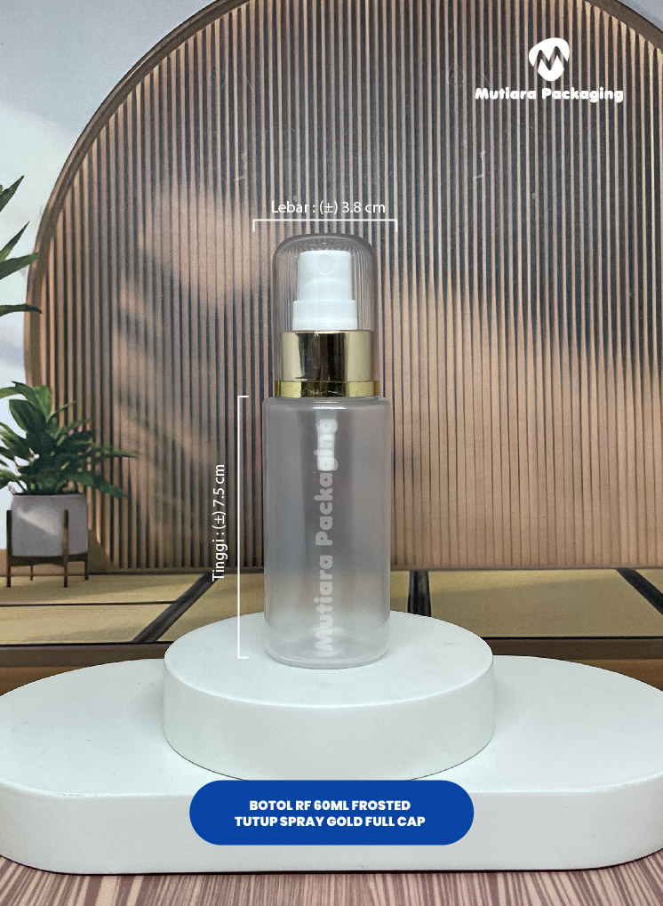 BOTOL RF 60ML FROSTED TUTUP SPRAY GOLD FULL CAP