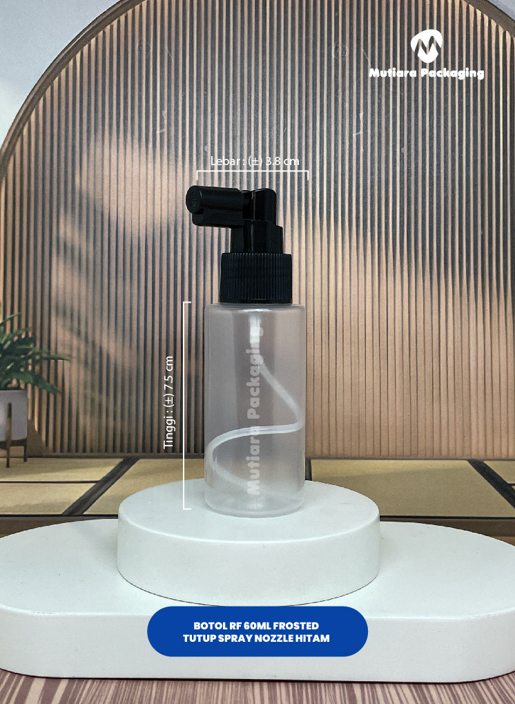 BOTOL RF 60ML FROSTED  TUTUP SPRAY NOZZLE HITAM 