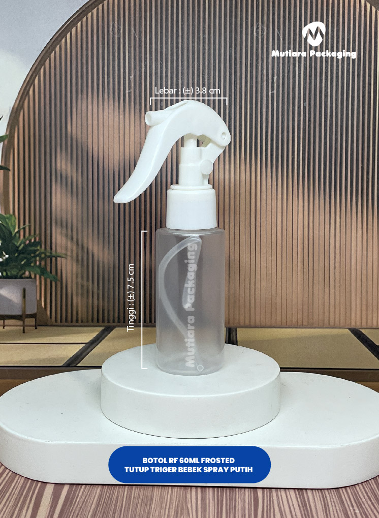 BOTOL RF 60ML FROSTED TUTUP TRIGER BEBEK SPRAY PUTIH 