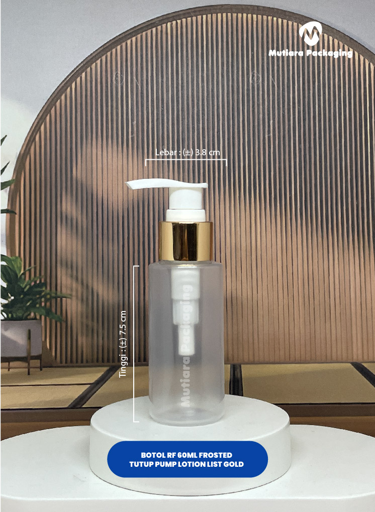 BOTOL RF 60ML FROSTED  TUTUP PUMP LOTION LIST GOLD