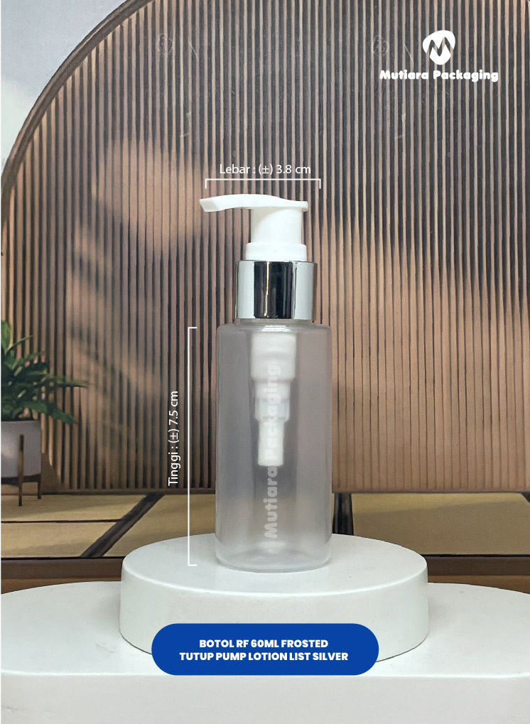 BOTOL RF 60ML FROSTED  TUTUP PUMP LOTION LIST SILVER