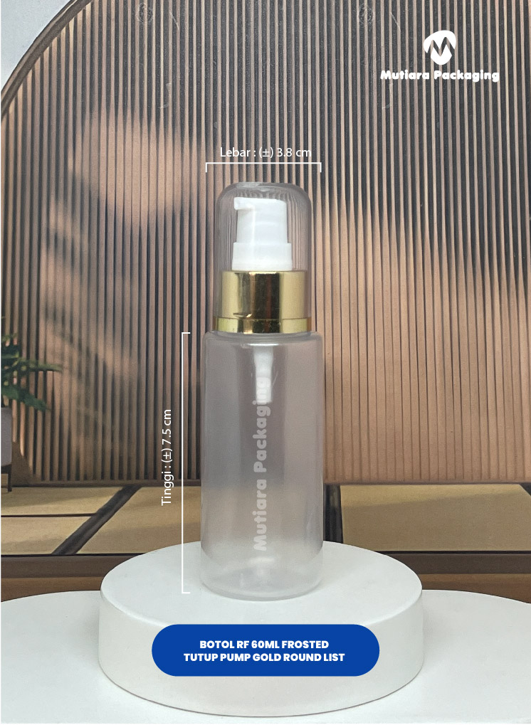 BOTOL RF 60ML FROSTED  TUTUP PUMP GOLD ROUND LIST