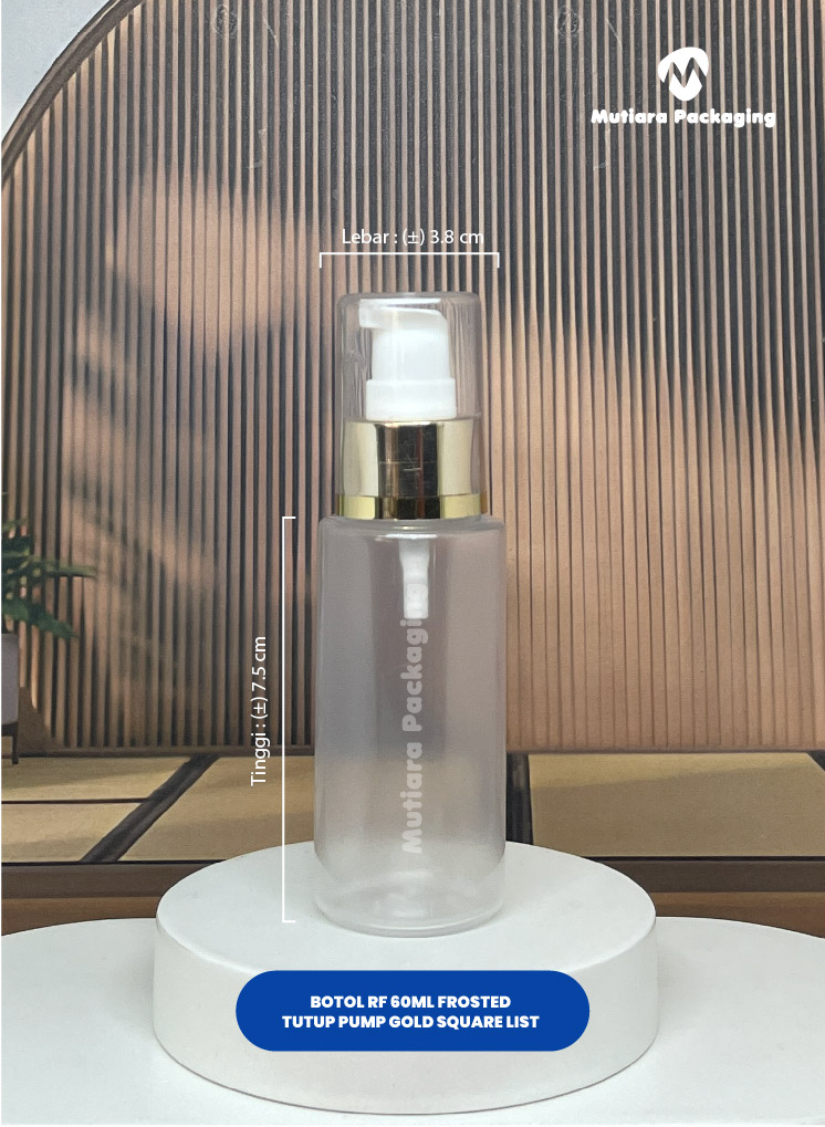 BOTOL RF 60ML FROSTED TUTUP PUMP GOLD SQUARE LIST