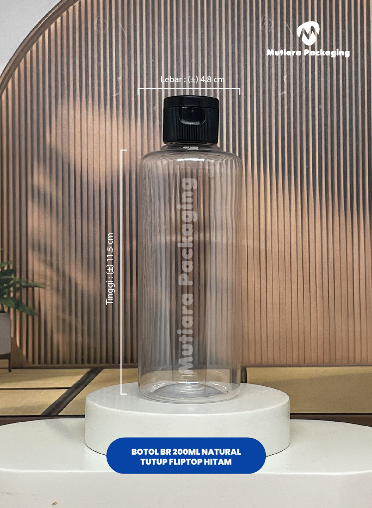 BOTOL BR 200ML NATURAL  TUTUP FLIPTOP HITAM