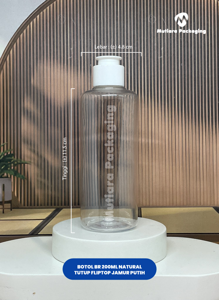 BOTOL BR 200ML NATURAL  TUTUP FLIPTOP JAMUR PUTIH