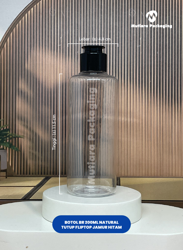BOTOL BR 200ML NATURAL  TUTUP FLIPTOP JAMUR HITAM