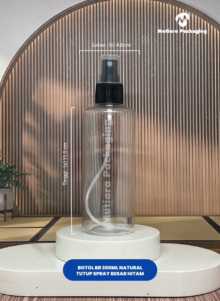 BOTOL BR 200ML NATURAL TUTUP SPRAY BESAR HITAM