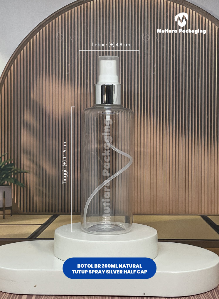 BOTOL BR 200ML NATURAL TUTUP SPRAY SILVER HALF CAP