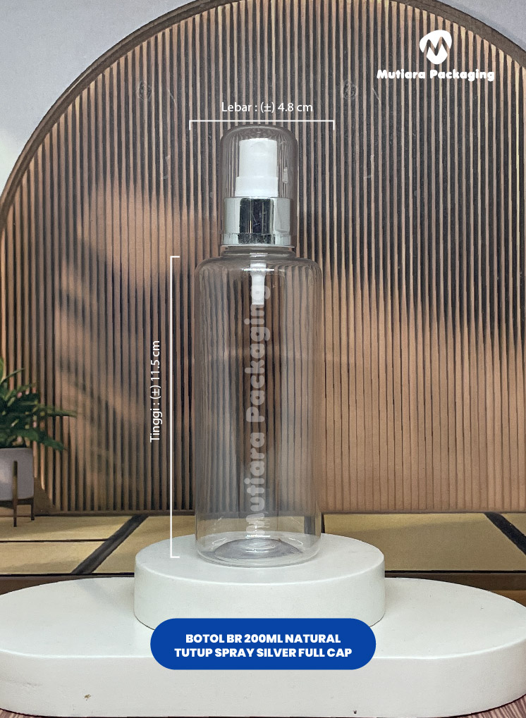 BOTOL BR 200ML NATURAL  TUTUP SPRAY SILVER FULL CAP