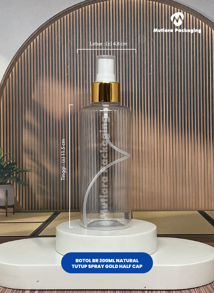 BOTOL BR 200ML NATURAL  TUTUP SPRAY GOLD HALF CAP