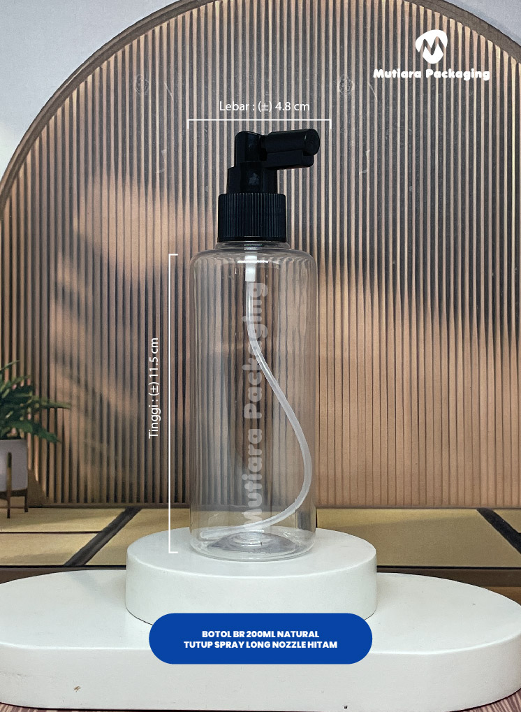 BOTOL BR 200ML NATURAL TUTUP SPRAY NOZZLE HITAM 